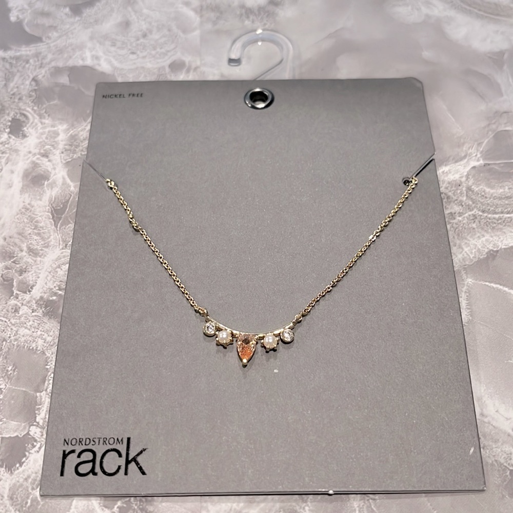 NEW Nordstrom rack nickel free gold color faux pearl crystal necklace